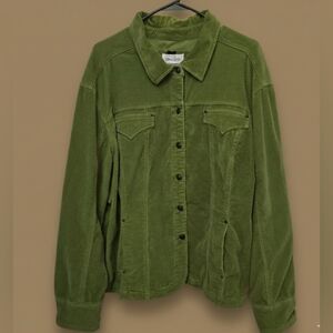 Live A Little Corduroy Jacket Womens Moss Green Button Up Trucker Boho 1X Spring